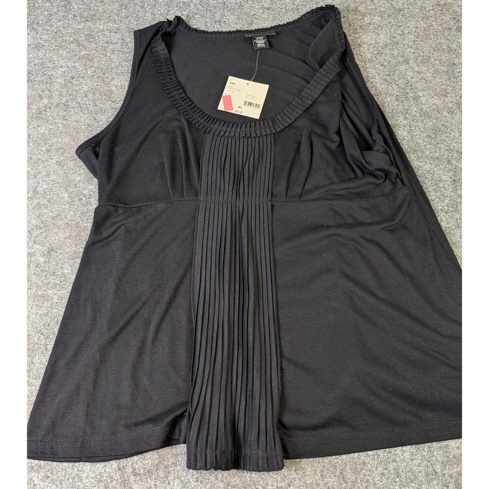 Apostrophe Womens XL Black Pleated Front Scoop Neck Sleeveless Knit Top NWT